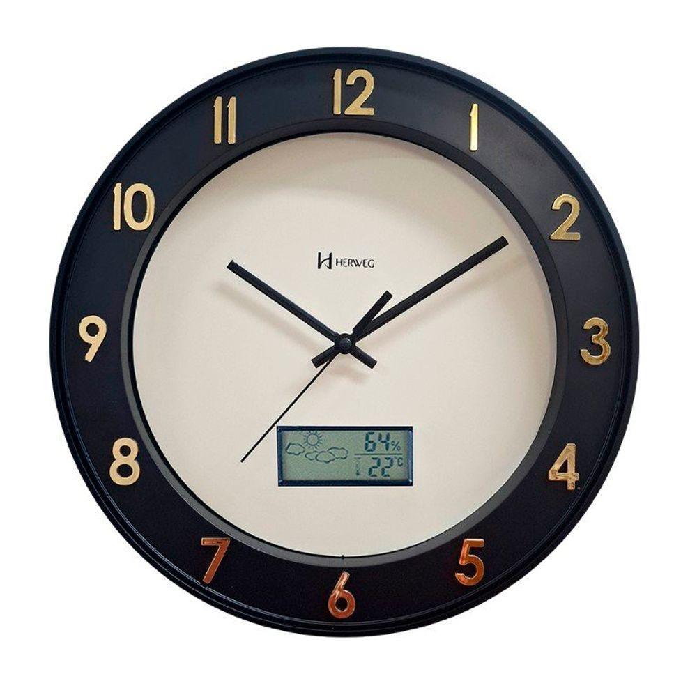 Relógio Parede Herweg Dourado E Preto Silencioso 34,6cm 6864 Preto - Preto - 1