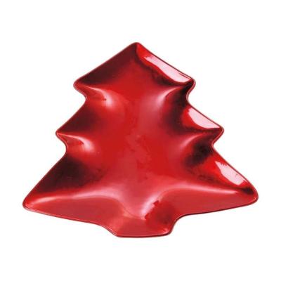 Prato Pinheiro Vermelho Decoração Natal - 1 Unidade