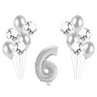 Kit Arranjo De Balões Número 6 Prata - 13 Itens - 1