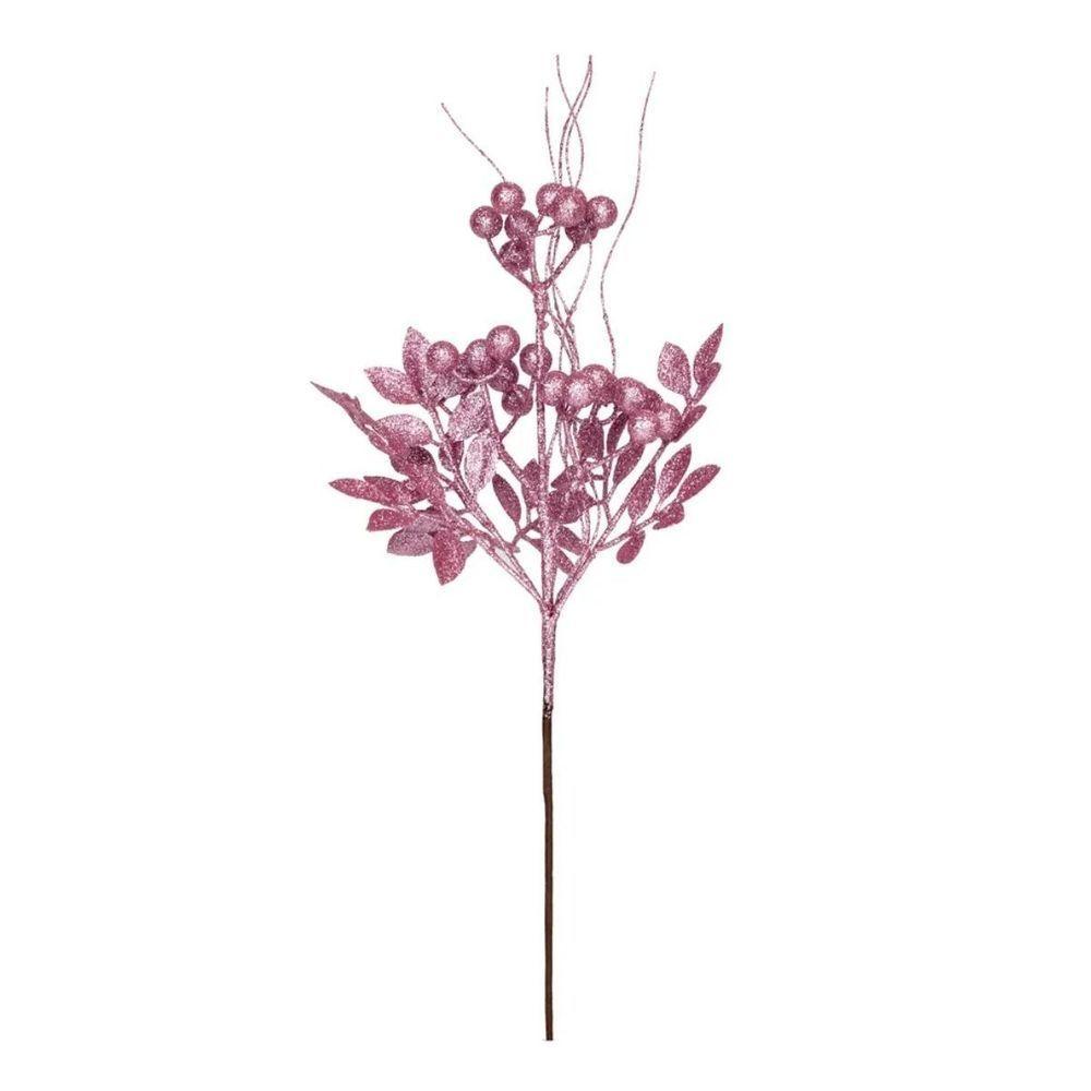 Galho Grande Folhas E Frutas Rosa Claro Natal - 1 Unidade - 1