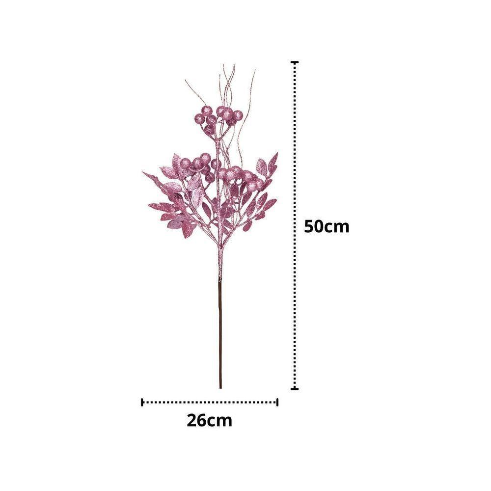 Galho Grande Folhas E Frutas Rosa Claro Natal - 1 Unidade - 4