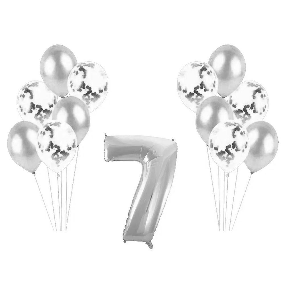 Kit Arranjo De Balões Número 7 Prata - 13 Itens - 1