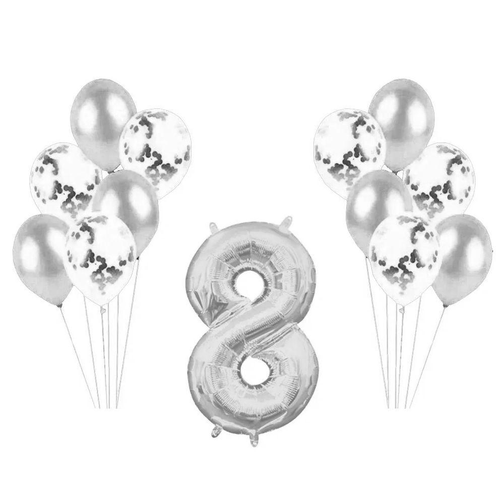 Kit Arranjo De Balões Número 8 Prata - 13 Itens - 1
