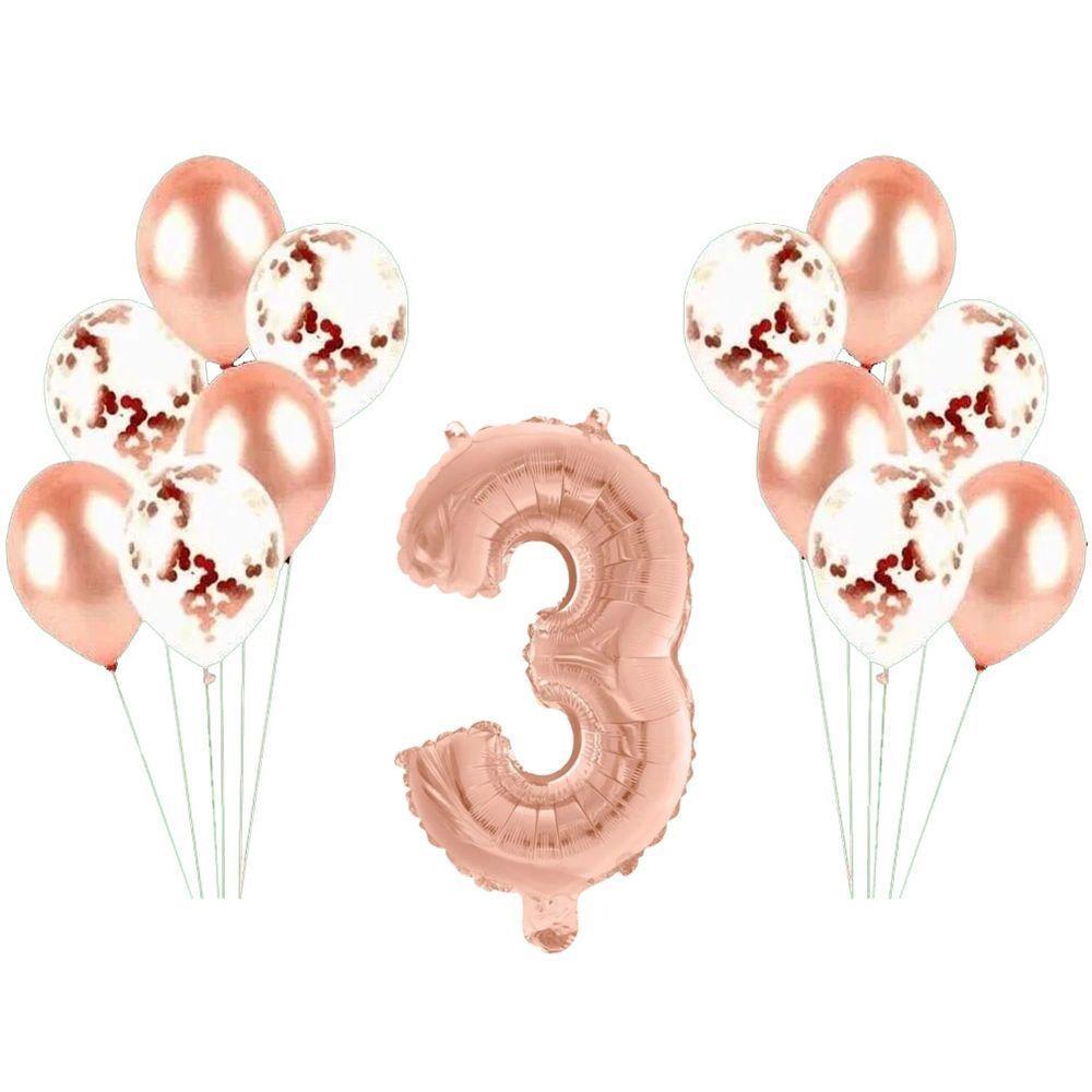 Kit Arranjo De Balões Número 3 Rose Gold - 13 Itens - 1
