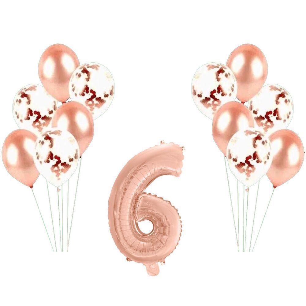 Kit Arranjo De Balões Número 6 Rose Gold - 13 Itens - 1