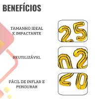Kit Balões Metalizados 2025 Dourado - 75cm - 4