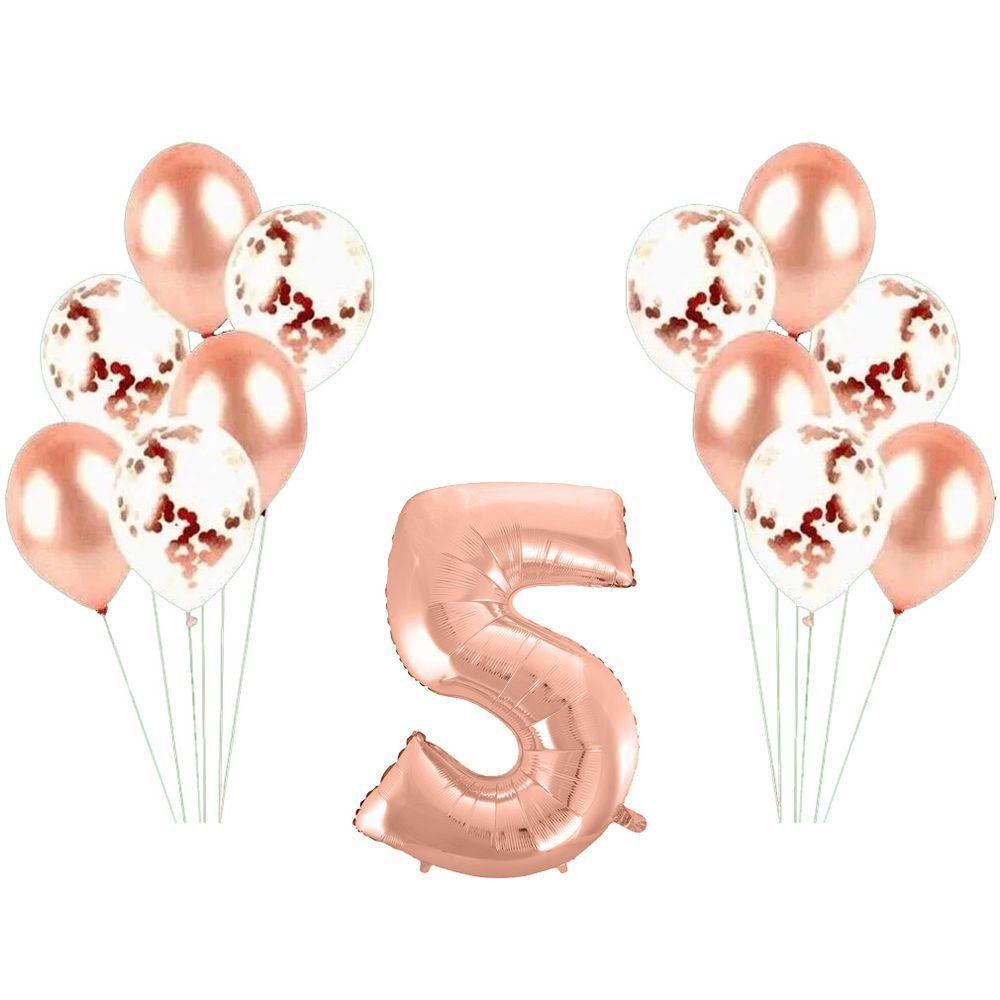 Kit Arranjo De Balões Número 5 Rose Gold - 13 Itens - 1