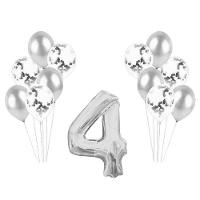 Kit Arranjo De Balões Número 4 Prata - 13 Itens - 1