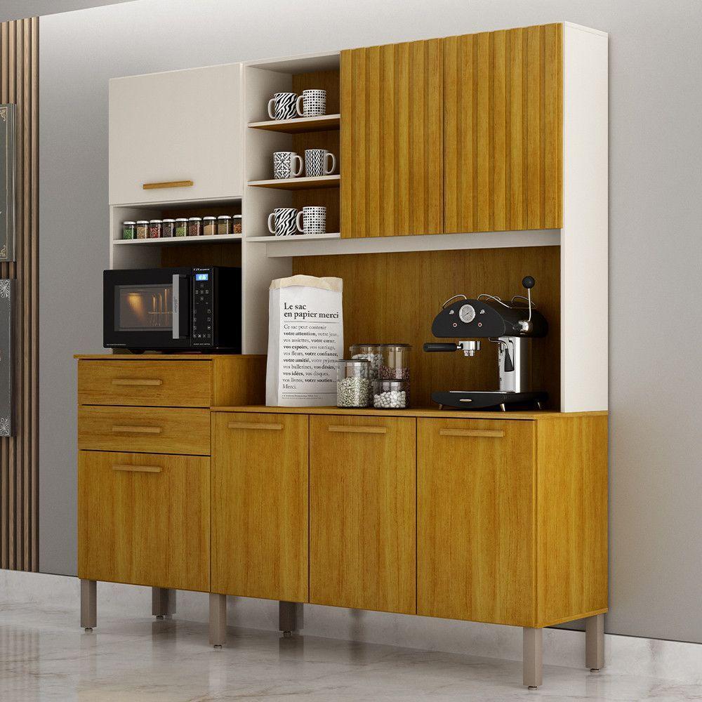 Armário De Cozinha Lian 7 Portas 2 Gavetas Nicho Mobilihouse Off White Acetinado/cinamomo - 1