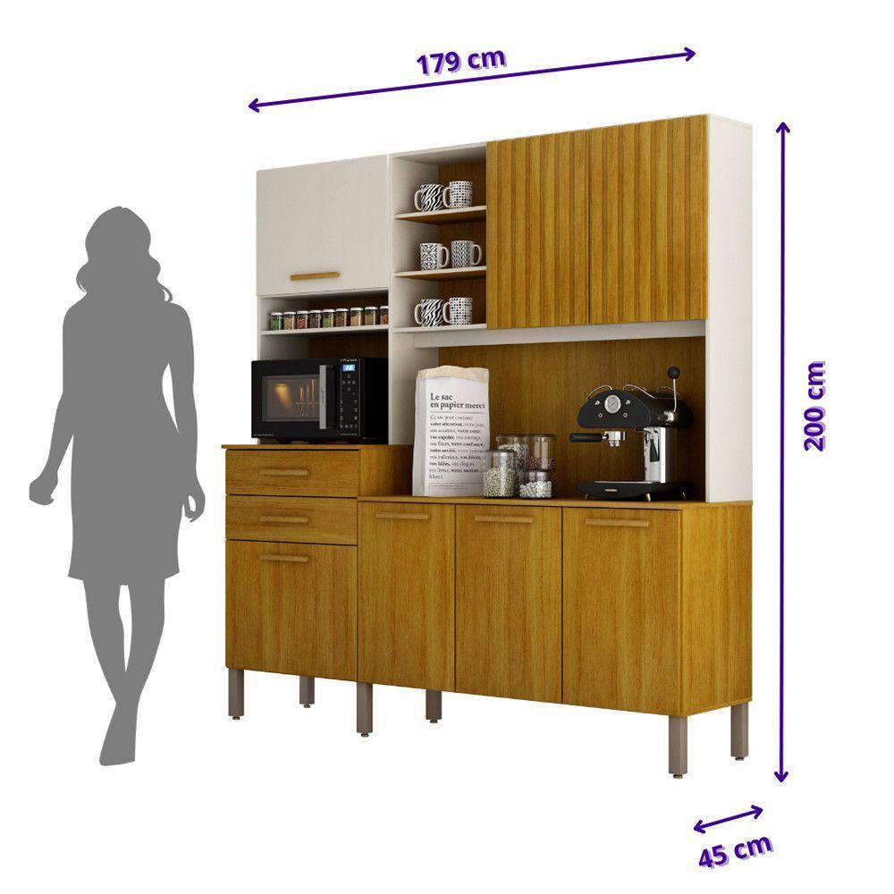 Armário De Cozinha Lian 7 Portas 2 Gavetas Nicho Mobilihouse Off White Acetinado/cinamomo - 2