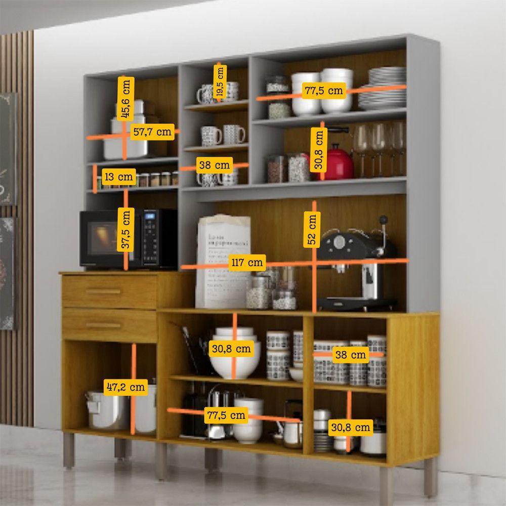 Armário De Cozinha Lian 7 Portas 2 Gavetas Nicho Mobilihouse Off White Acetinado/cinamomo - 3