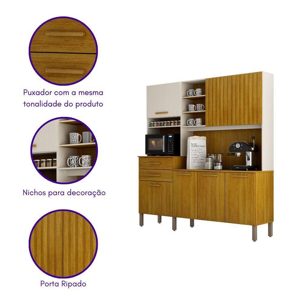 Armário De Cozinha Lian 7 Portas 2 Gavetas Nicho Mobilihouse Off White Acetinado/cinamomo - 6