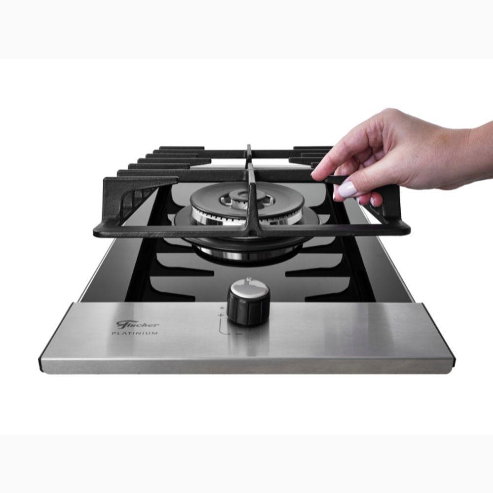 Cooktop A Gás 1 Boca Tripla Chama Platinium Com Trempe De Ferro Fundido Mesa Vidro Bivolt Fischer - 7