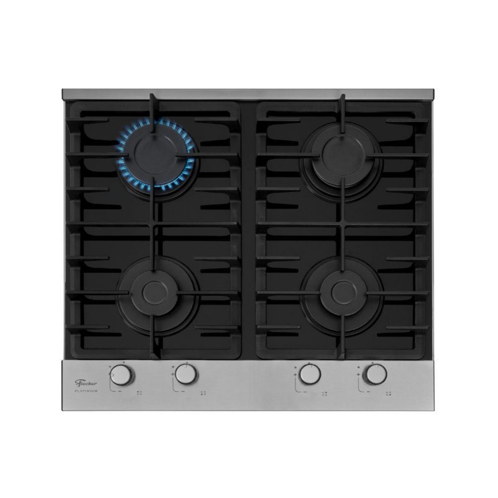 Cooktop A Gás 4 Bocas Platinium Com Trempe De Ferro Fundido Mesa Vidro Fischer Bivolt - 1