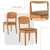 Conjunto Com 2 Cadeiras MDF Copper Para Sala De Jantar Moderna Veludo Capuccino/Naturalle - 2