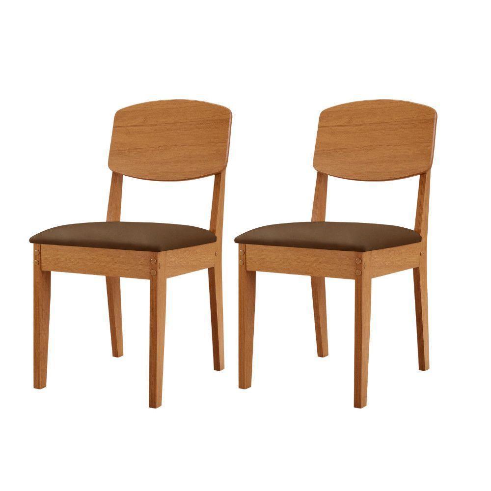 Conjunto Com 2 Cadeiras MDF Copper Para Sala De Jantar Moderna Veludo Marrom/Naturalle - 1