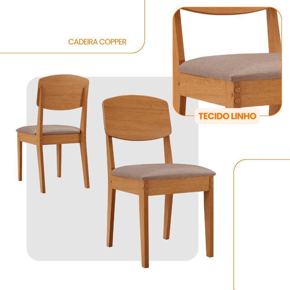 Conjunto Com 2 Cadeiras MDF Copper Para Sala De Jantar Moderna Linho Capuccino/Naturale - 2