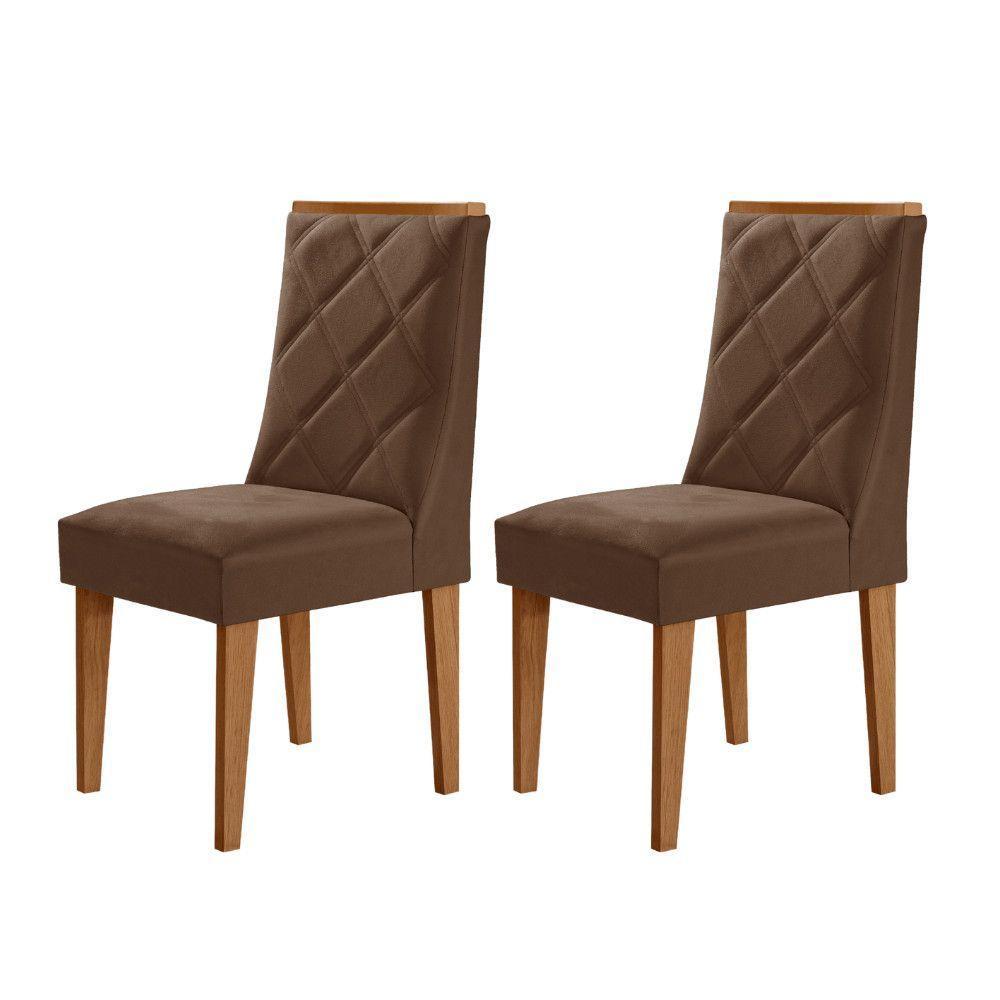 Conjunto Com 2 Cadeiras MDF Isadora Para Sala De Jantar Moderna Veludo Marrom/Naturalle - 1
