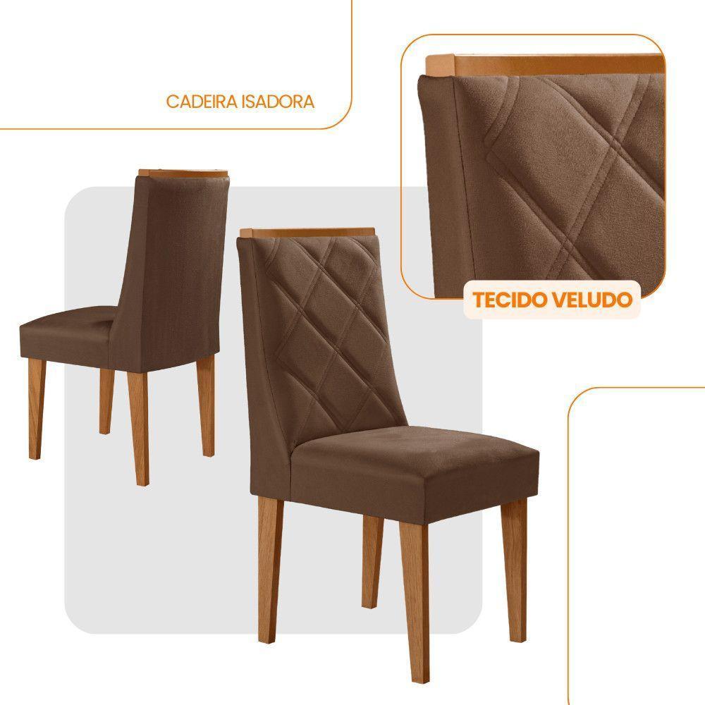 Conjunto Com 2 Cadeiras MDF Isadora Para Sala De Jantar Moderna Veludo Marrom/Naturalle - 2