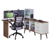 Mesa Para Computador Gamer Em L 3 Gavetas Branco/rustic Lisboa Madesa - 2