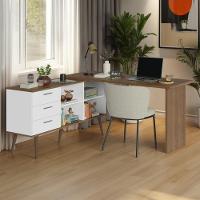 Mesa De Estudos Em L 3 Gavetas Branco/rustic Lisboa Madesa - 1