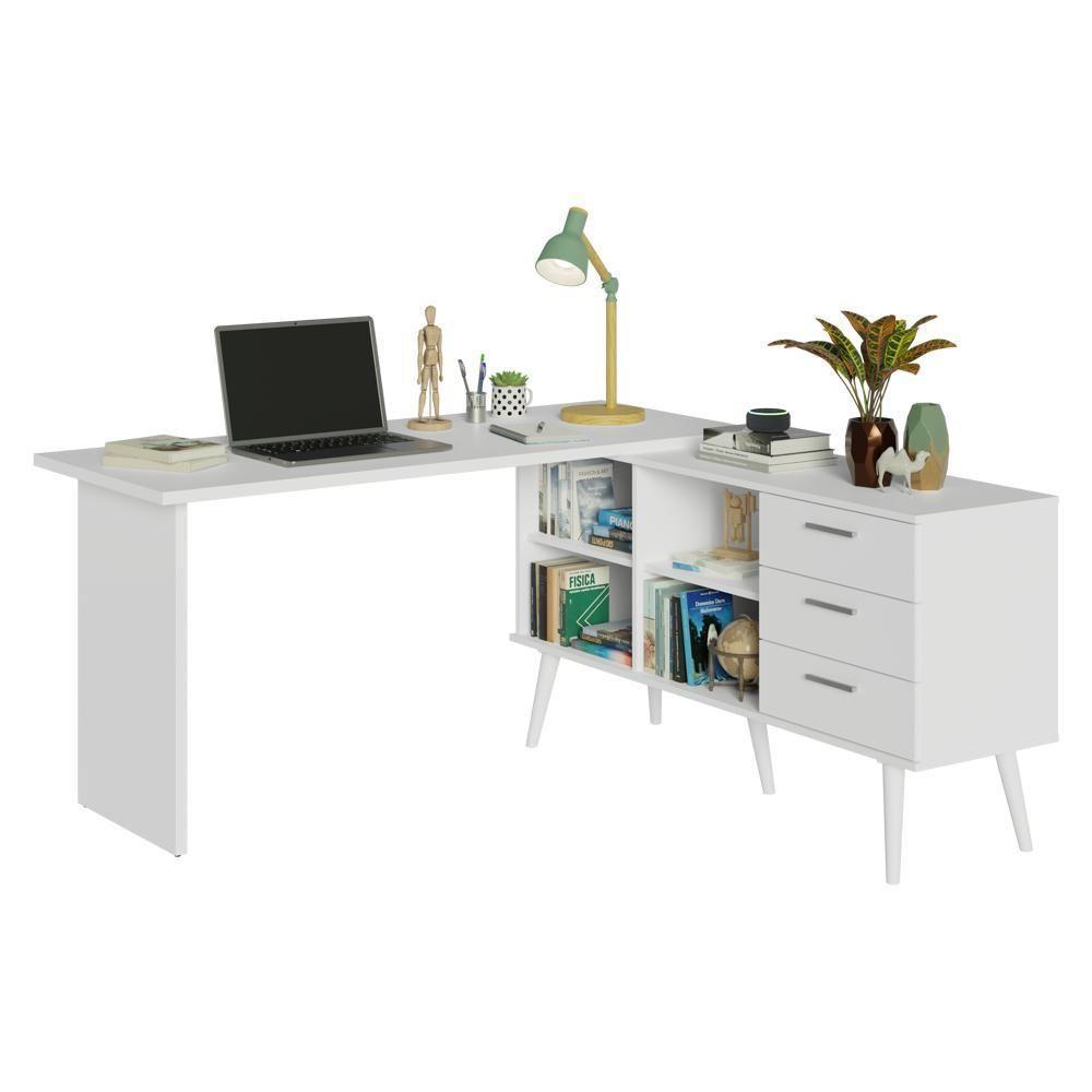 Escrivaninha Mesa De Estudos De Canto 3 Gavetas Branco Lisboa Madesa - 6