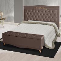 Kit De Cabeceira De Cama Box E Calçadeira Baú Helena King 195 Cm Retro Capitonê Suede Rosê Eli Móveis - 2