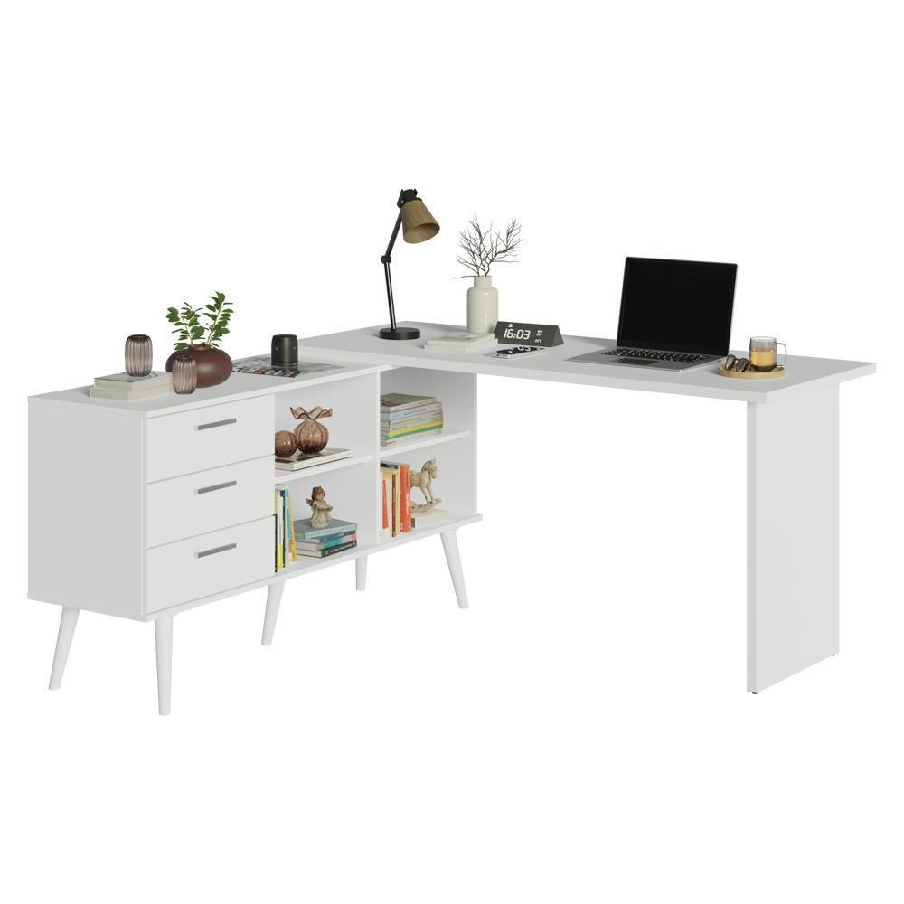Mesa De Estudos Em L 3 Gavetas Branco Lisboa Madesa - 2