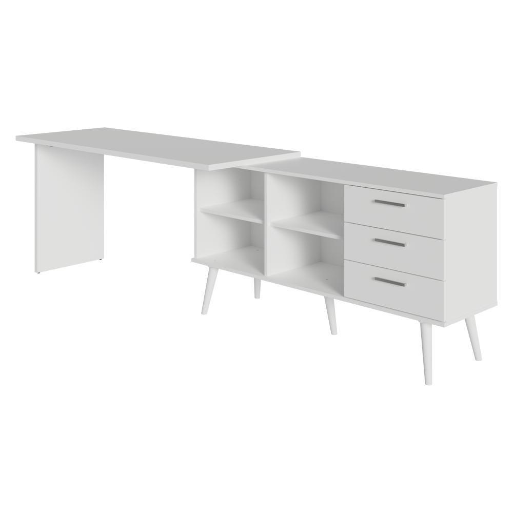 Mesa De Estudos Em L 3 Gavetas Branco Lisboa Madesa - 6