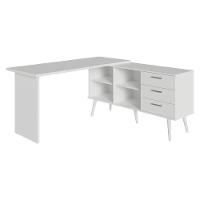 Mesa De Estudos Em L 3 Gavetas Branco Lisboa Madesa - 5