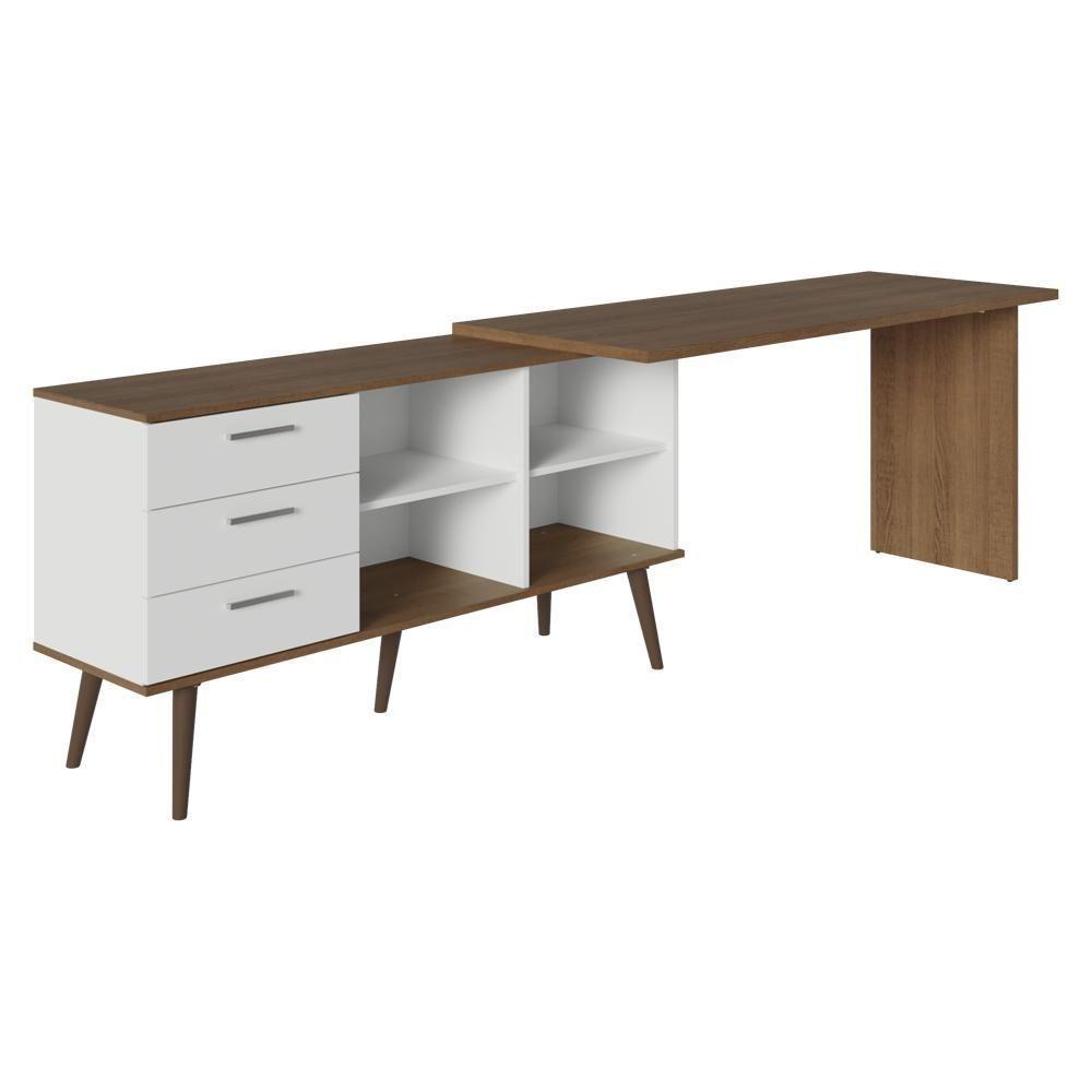 Escrivaninha Em L Mesa Para Computador Gamer 3 Gavetas Branco/rustic Lisboa Madesa - 10