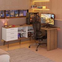 Escrivaninha Em L Mesa Para Computador Gamer 3 Gavetas Branco/rustic Lisboa Madesa - 1