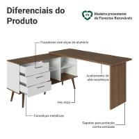 Escrivaninha Em L Mesa Para Computador Gamer 3 Gavetas Branco/rustic Lisboa Madesa - 5