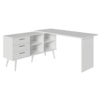 Escrivaninha Em L Mesa Para Computador Gamer 3 Gavetas Branco Lisboa Madesa - 9
