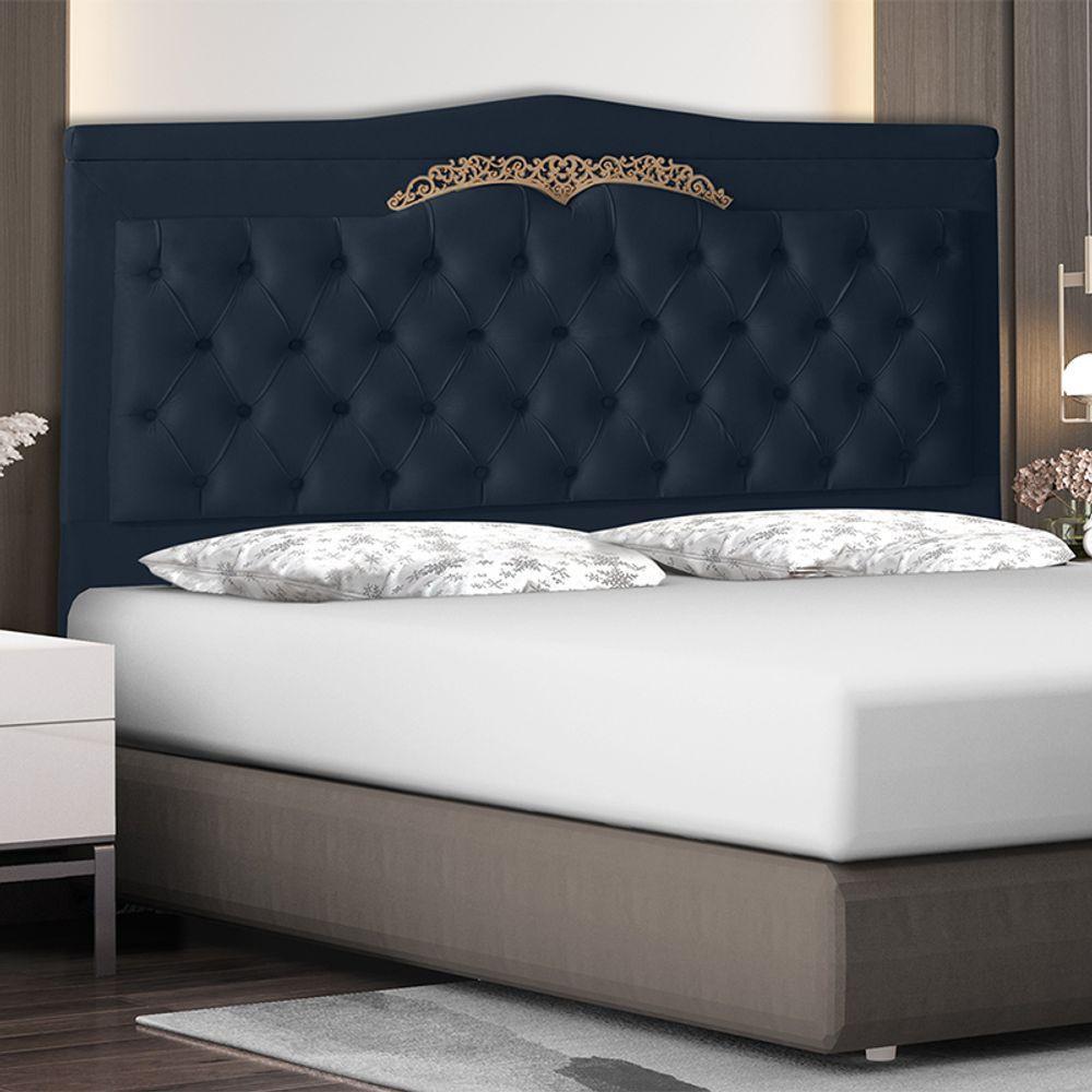 Cabeceira De Cama Box Helena King 195 Cm Capitonê Retro Botão Encapados Suede Azul Marinho Eli Móveis - 2