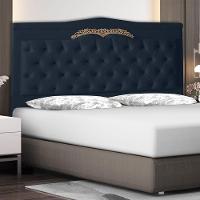 Cabeceira De Cama Box Helena King 195 Cm Capitonê Retro Botão Encapados Suede Azul Marinho Eli Móveis - 2