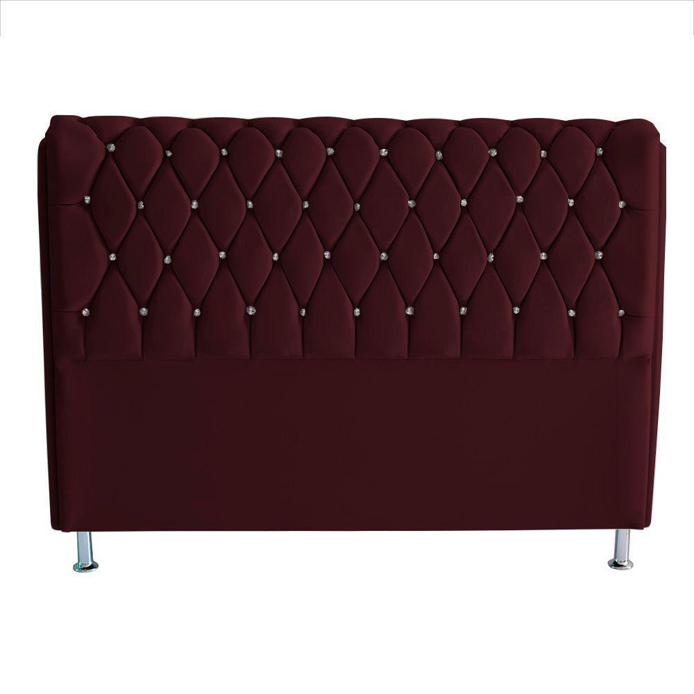 Cabeceira De Cama Box Londres Casal 140 Cm Suede Botão De Strass Bordo Eli Móveis E Decoração - 1