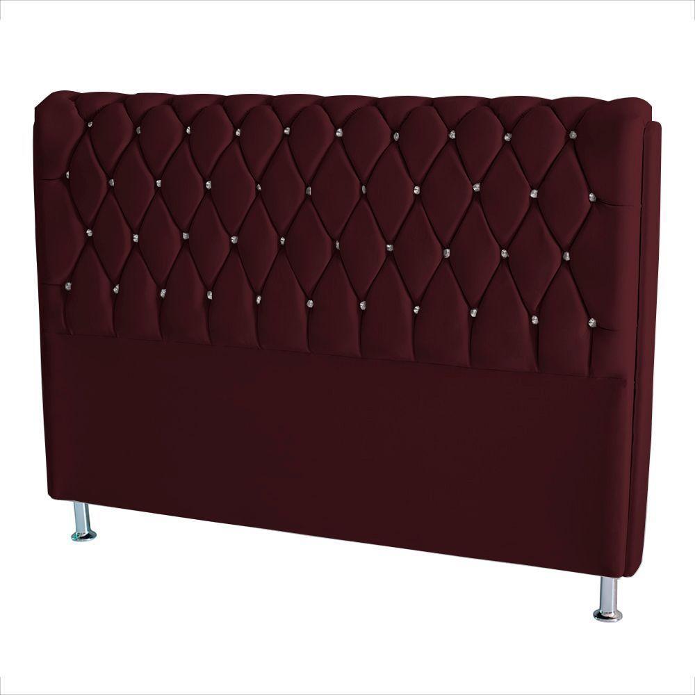 Cabeceira De Cama Box Londres Casal 140 Cm Suede Botão De Strass Bordo Eli Móveis E Decoração - 2