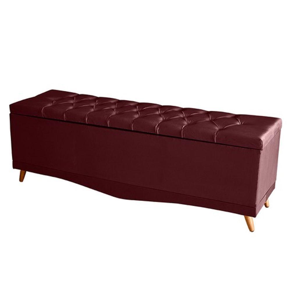 Kit De Cabeceira De Cama Box E Calçadeira Baú Helena Casal 140 Cm Retro Capitonê Suede Bordo Eli Móveis - 4