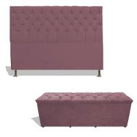 Kit Estrela Cabeceira De Cama Box Casal 140 Cm + Calçadeira Baú Suede Rosê Eli Móveis E Decoração - 1