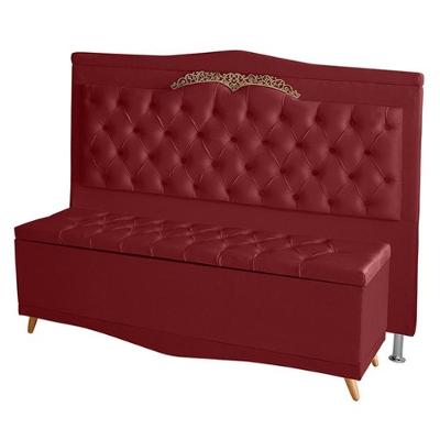 Kit Cabeceira De Cama Box E Calçadeira Baú Madri King 195 Cm Suede Vermelho Eli Móveis E Decoração