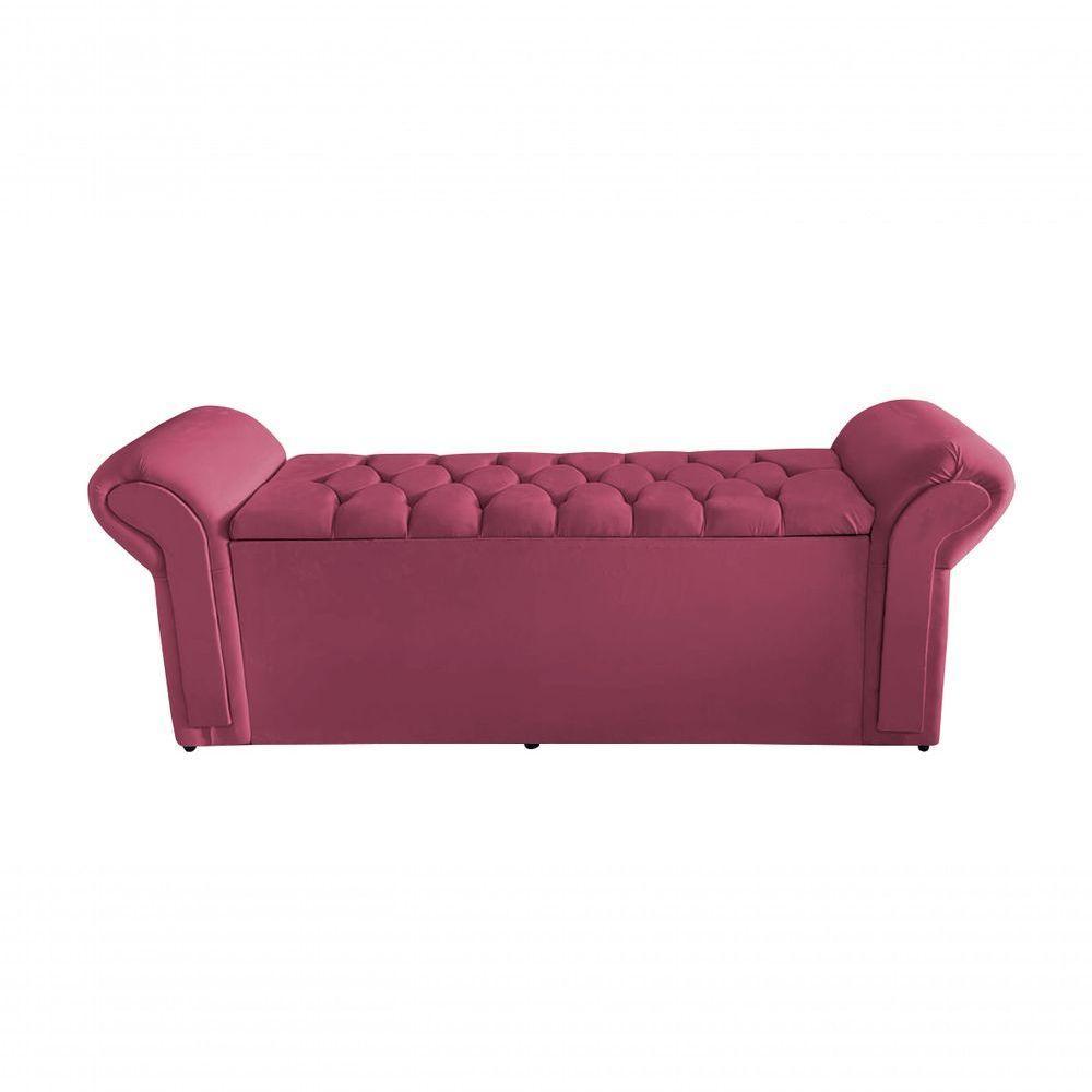Kit De Quarto Cabeceira De Cama Box E Calçadeira Baú Dubai King 195 Cm Suede Rosa Bebê Eli Móveis E Decoração - 3