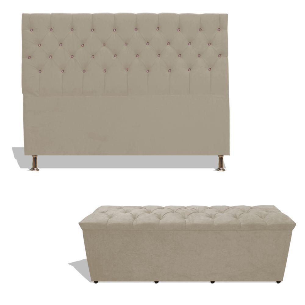 Kit Estrela Cabeceira De Cama Box Casal 140 Cm + Calçadeira Baú Suede Porcelana Eli Móveis E Decoração - 1