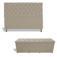 Kit Estrela Cabeceira De Cama Box Casal 140 Cm + Calçadeira Baú Suede Porcelana Eli Móveis E Decoração - 1