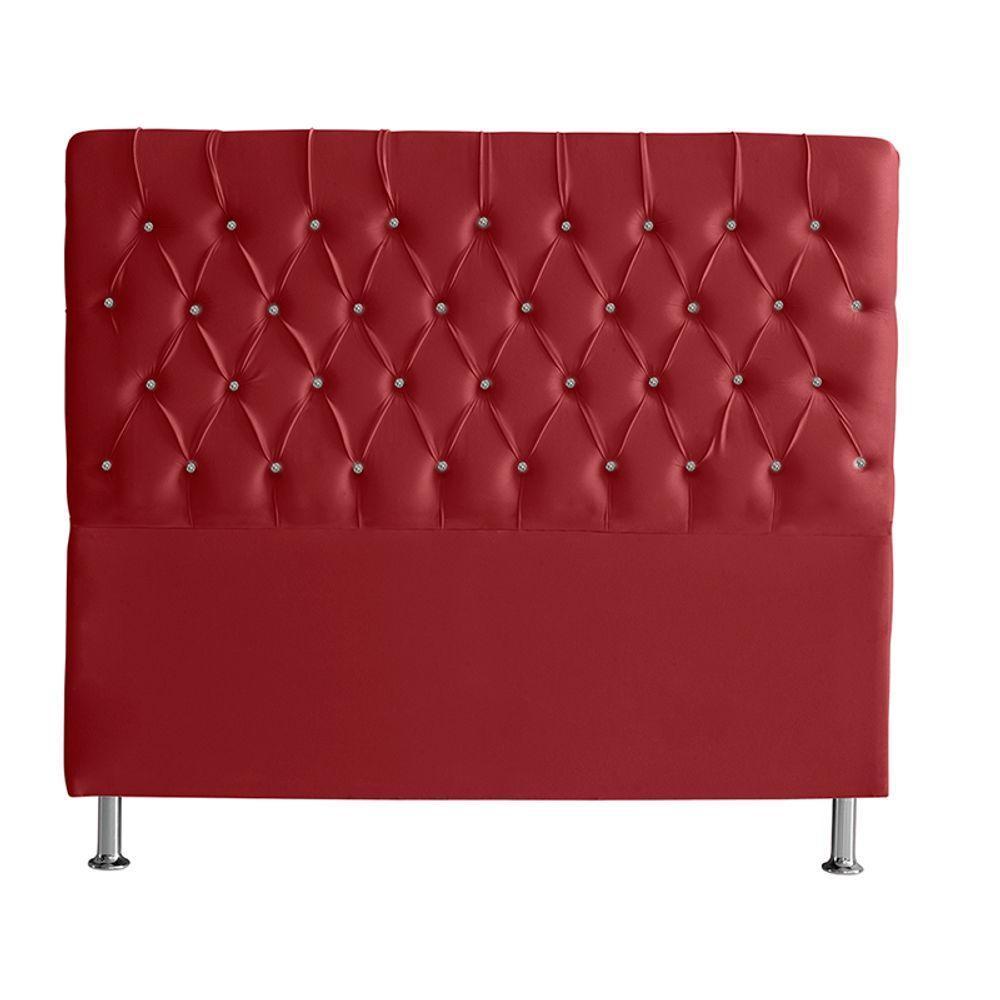 Kit De Quarto Cabeceira De Cama Box E Calçadeira Baú Bella Casal Queen 160 Cm Suede Botão Strass Vermelho Eli Móveis - 3