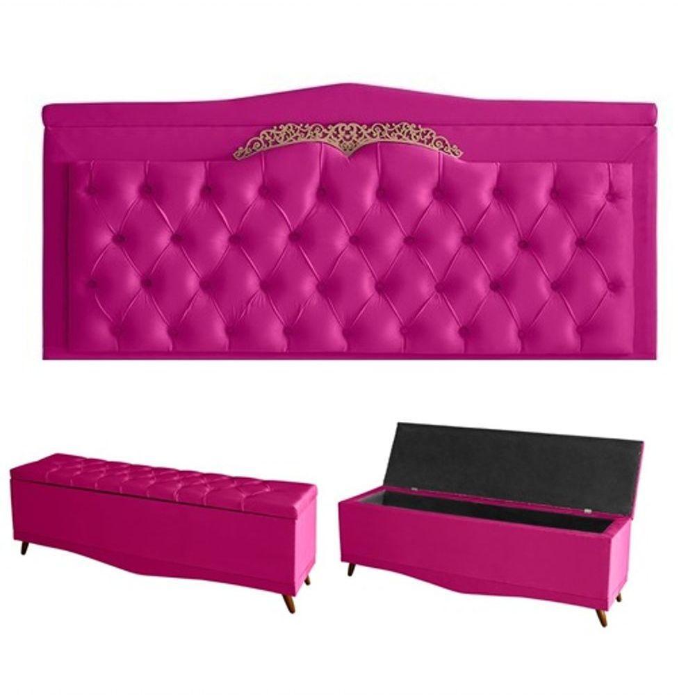 Kit Helena Cabeceira De Cama Painel E Calçadeira Baú King 195 Cm Suede Rosa Pink Eli Móveis E Decoração - 1