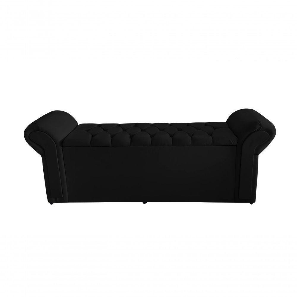 Kit Realeza Cabeceira De Cama Box E Calçadeira Baú King 195 Cm Suede Preto Eli Móveis - 3