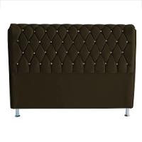 Cabeceira De Cama Box Londres Casal 140 Cm Suede Botão De Strass Marrom Eli Móveis E Decoração - 1