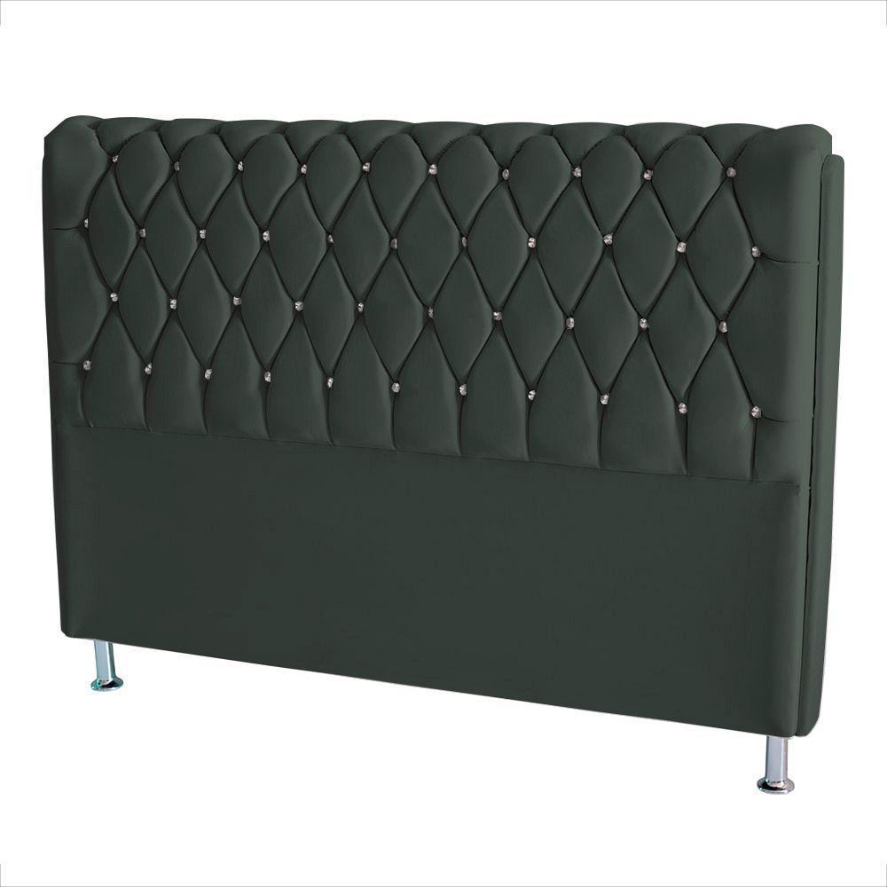 Cabeceira De Cama Box Londres Casal Queen 160 Cm Suede Botão De Strass Grafite Eli Móveis E Decoração - 2