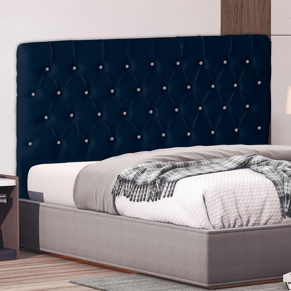 Cabeceira De Cama Box Bella Casal 140 Cm Suede Botão Cristal Azul Marinho Eli Móveis E Decoração - 1